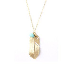 collier feuille turquoise or