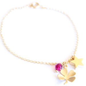 Bracelet fantaisie trefle rose