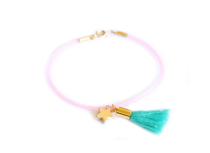 bracelet fantaisie pompon turquoise