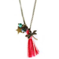 collier fantaisie pompon libellule