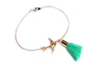 Bracelet Oiseau et pompon vert