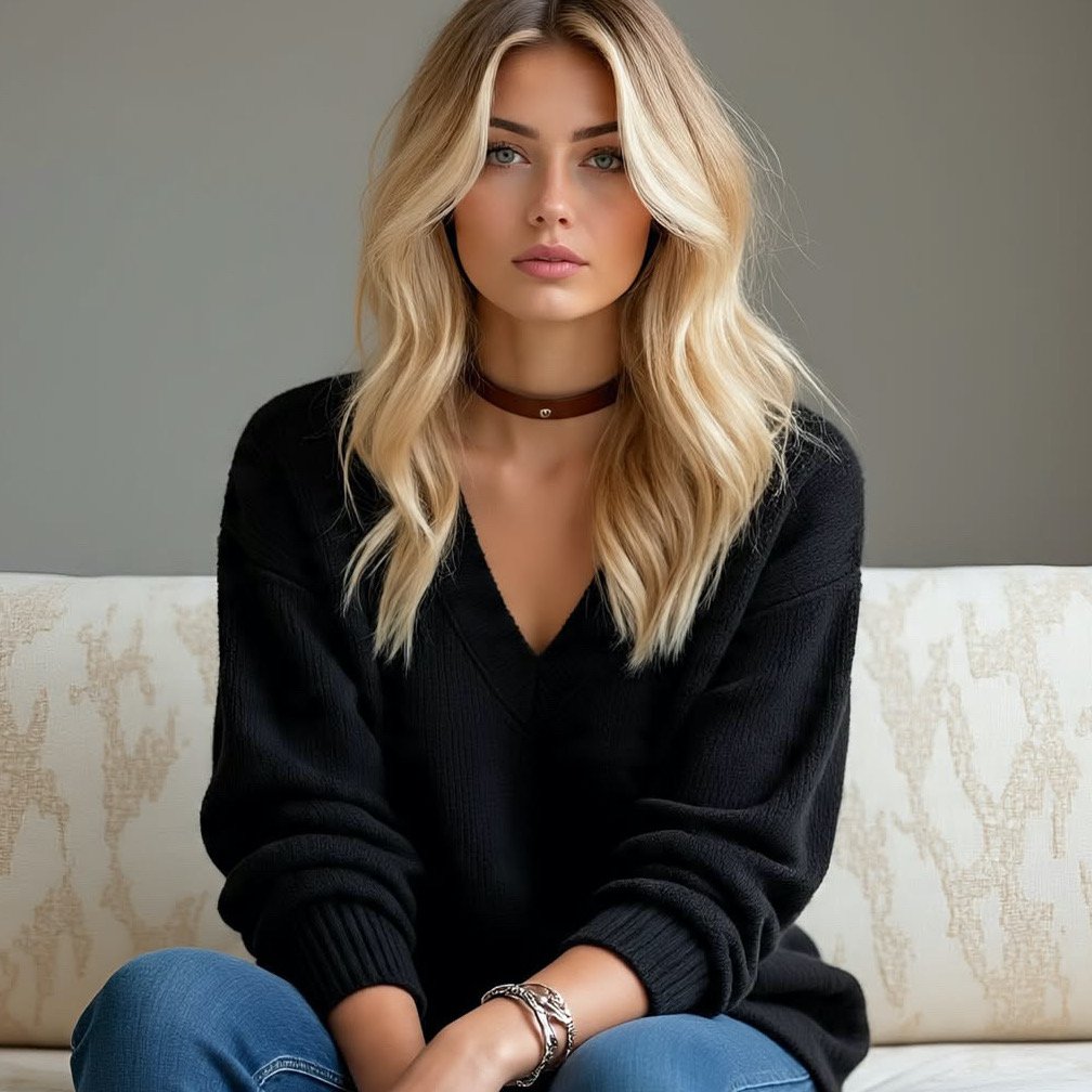 femme avec collier ras du cou cuir