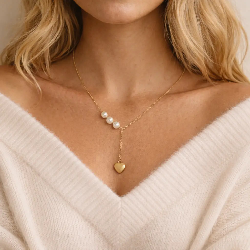 collier en forme de Y avec coeur